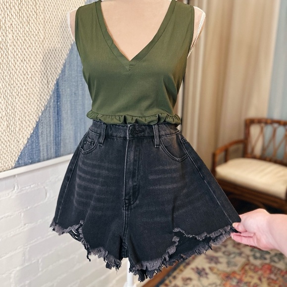 Kancan Black High Waist Distressed Denim Shorts - Picture 1 of 10